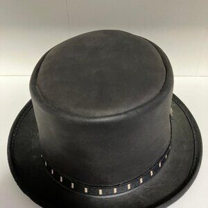 Men's Genuine Leather Pork Pie Hat Black Size Medium American Hat Makers